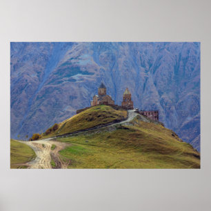 Holy Trinity church Stepantsminda Kazbegi Georgia Poster