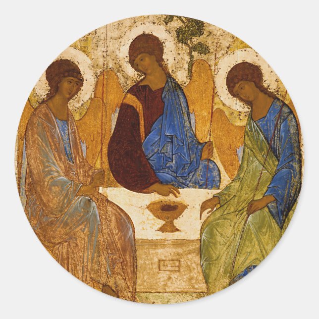 Holy Trinity Icon Rublev Byzantine Catholic Gift Classic Round Sticker (Front)