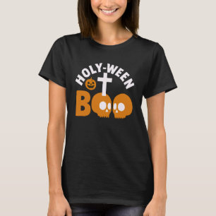 Holy-Ween Boo Christian Halloween Cross and Skull  T-Shirt