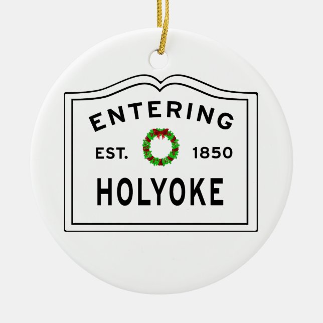 Holyoke, MA Holiday Wreath Metal Ornament (Front)