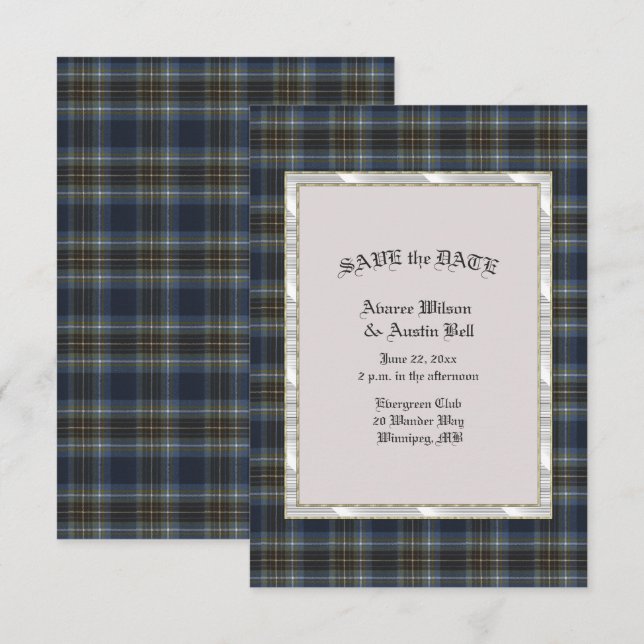 Holyrood Scottish Tartan with Pearl Frame  Save The Date (Front/Back)