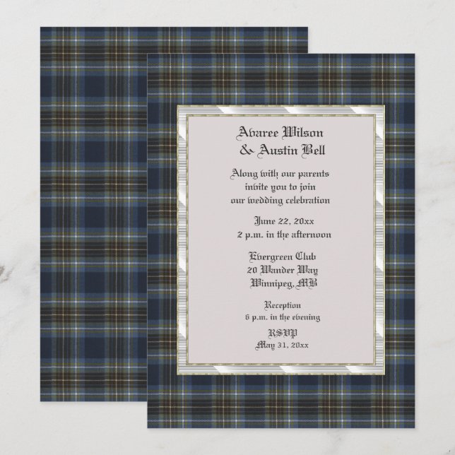Holyrood Tartan With Pearl Frame Invitation (Front/Back)