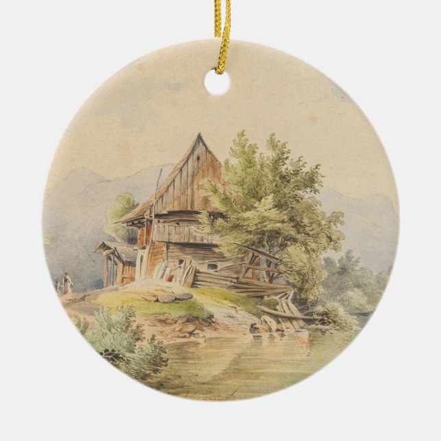 Holzhütte am See – Carl Lafite Ceramic Ornament (Front)