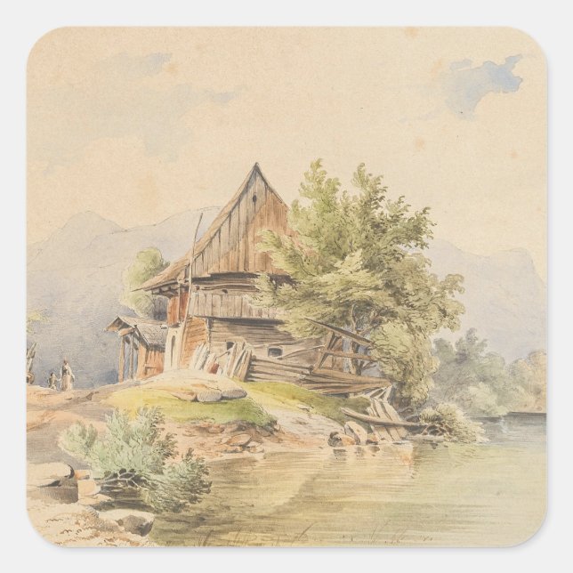 Holzhütte am See – Carl Lafite Square Sticker (Front)