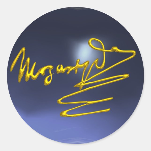HOMAGE TO MOZART, blue  topaz Classic Round Sticker (Front)
