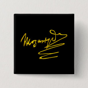 HOMAGE TO MOZART Gold Signature Of Composer Black 2 Inch Square Button