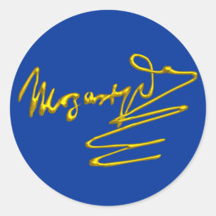 HOMAGE TO MOZART Gold Signature Of Composer Blue Classic Round Sticker