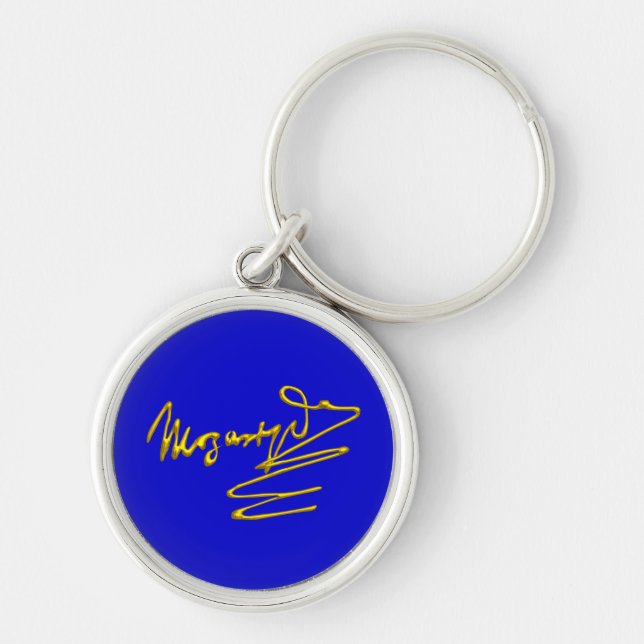 HOMAGE TO MOZART Gold Signature Of Composer Blue Keychain (Front)