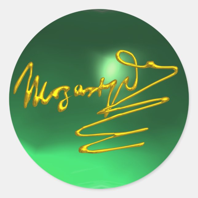 HOMAGE TO MOZART Gold Signature Of Composer Green Classic Round Sticker (Front)