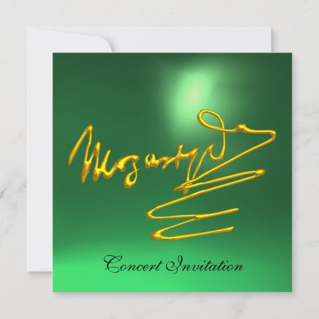 HOMAGE TO MOZART Gold Signature of Composer Green Invitation (Front)