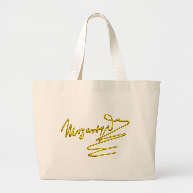 HOMAGE TO MOZART Gold Signature Of Composer White Large Tote Bag (Front)