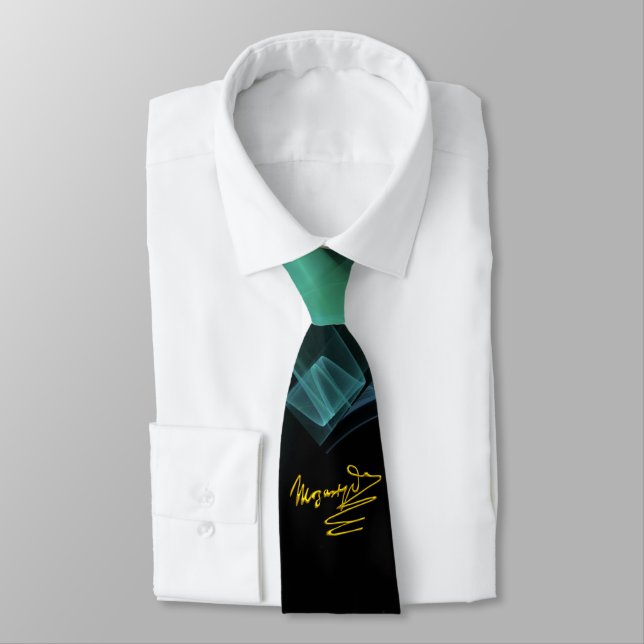 HOMAGE TO MOZART, / Teal Blue Green Fractal Swirls Tie (Tied)