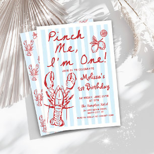 Homard tiré à la main 1er Invitation anniversaire
