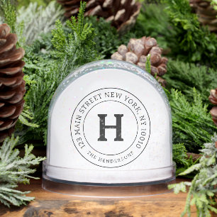 Home Address Chic Modern Simple Family Monogram Snowglobe