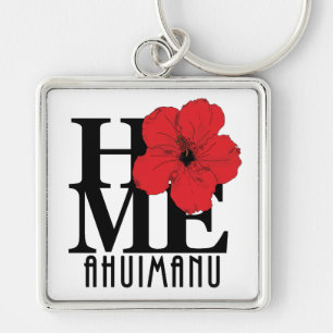 HOME Ahuimanu Hawaii Red Hibiscus Keychain