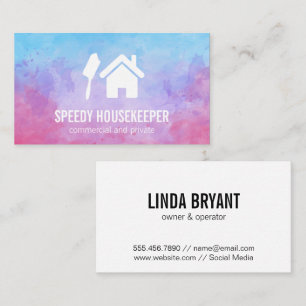 Home and Broom   Watercolor Texture Business Card