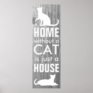 Home and Cat Grey Wood Effect Typographic Poster