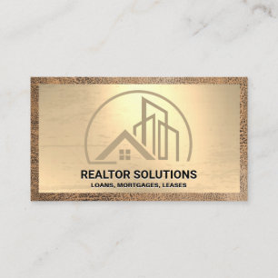 Home and Commercial Building Logo Gold Leather Business Card