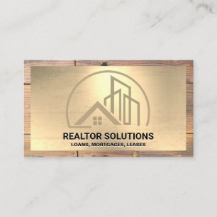 Home and Commercial Building Logo   Gold Wood Business Card
