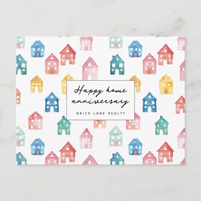 Home Anniversary Real Estate Cute House Pattern  Postcard (Front)