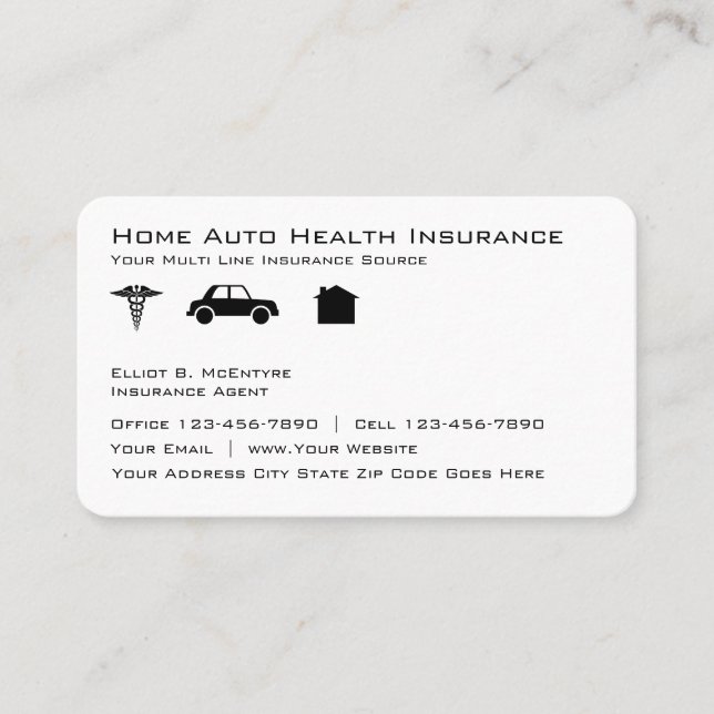 Home Auto Health Insurance Agent Business Card (Front)
