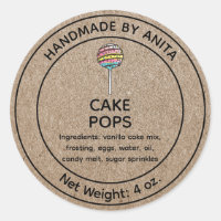 Home Baked Cake Pop Label Kraft