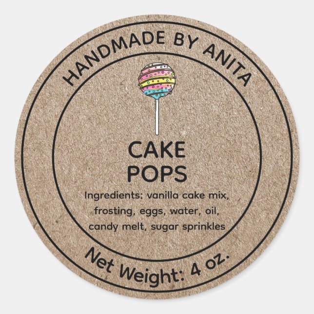 Home Baked Cake Pop Label Kraft (Front)