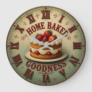 Home Baked Strawberry Cake Vintage Farmhouse Large Clock