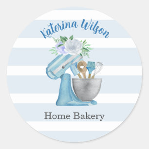 Home Bakery Blue Flower Mixer Classic Round Sticker