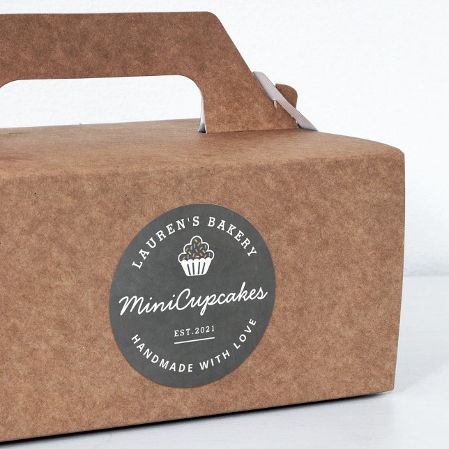 Home Bakery Logo Homemade Cupcakes Chalkboard Classic Round Sticker (Creator Uploaded)