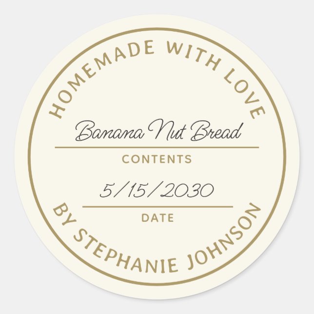 Home Baking Product Name Date Gold Cream Classic Round Sticker (Front)
