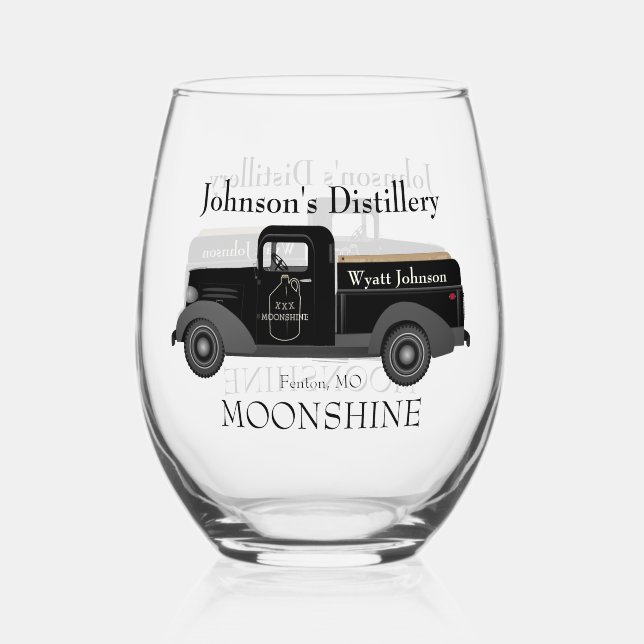 Home Bar Fun Moonshine Stemless Wine Glass (Front)