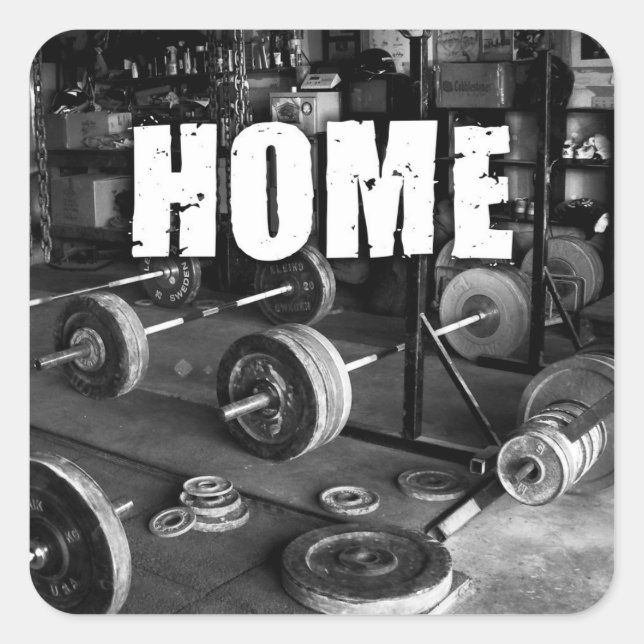 HOME (Barbells) - Workout Motivational Square Sticker (Front)