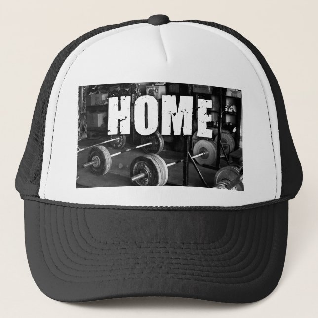 HOME (Barbells) - Workout Motivational Trucker Hat (Front)
