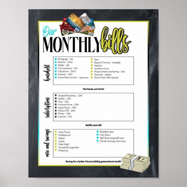 Home Bills Chart Checklist (Front)