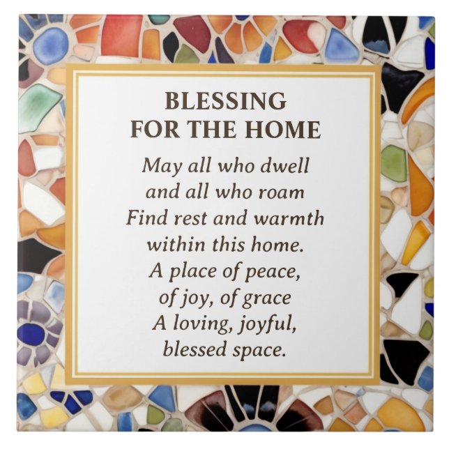 Home Blessing Blessed House colourful faux mosaic Tile (Front)
