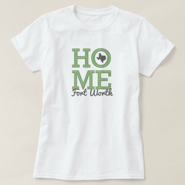 HOME - Bold Letters & Texas Shape Green Grey T-Shirt (Design Front)