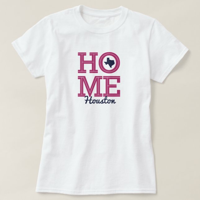 HOME - Bold Letters & Texas Shape Navy Blue Pink T-Shirt (Design Front)