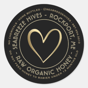 Home Bottled Organic Honey Label with Gold Heart 