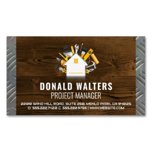Home Build Construction Tools Wood Steel Magnetic Business Card