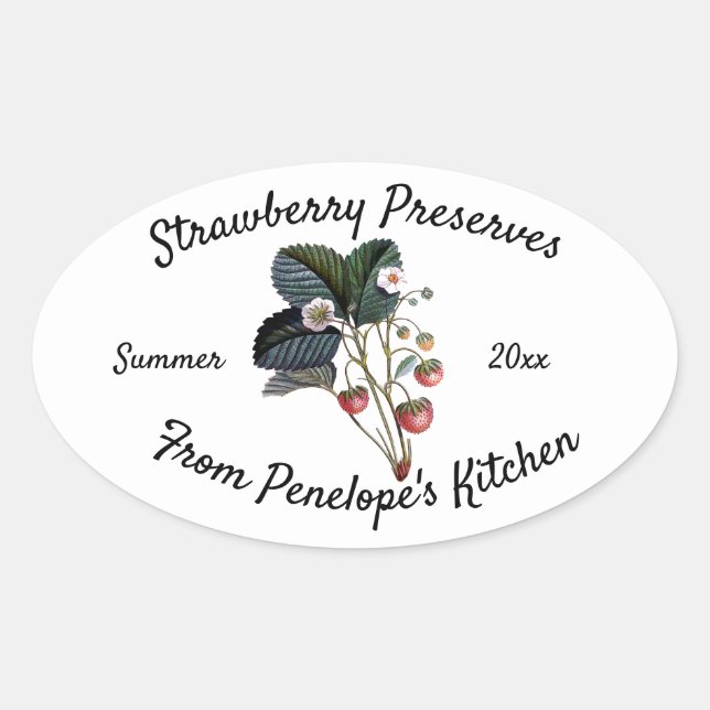 Home Canning Label Vintage Strawberries with Name (Front)