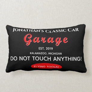 Home Car Mechanic Garage Flying Tools Black Lumbar Pillow