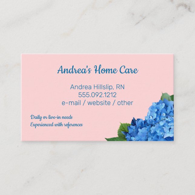 Home Care Blue Hydrangeas Cartes de visite personn (Devant)