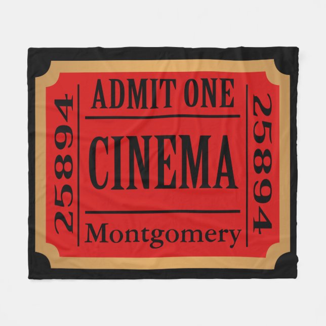 Home Cinema Movie Ticket Stub Personalized Fleece Blanket (Front (Horizontal))
