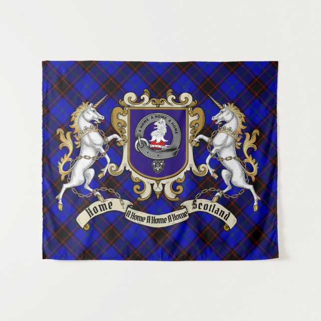 Home Clan Badge & Unicorns w/Tartan  Tapestry (Front (Horizontal))
