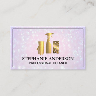 Home Cleaning Gold Metallic Boke Business Card