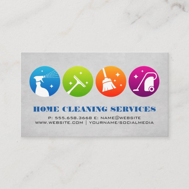Home Cleaning Icons | Maid Business Card (Front)