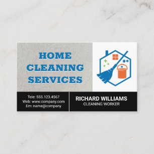 Home Cleaning   Mop Broom House Logo Business Card