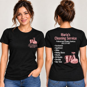 Home Cleaning Pink Service Woman Black T-Shirt