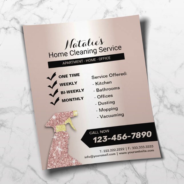 Home Cleaning Service Blush Rose Gold Housekeeping Flyer (Creator Uploaded)